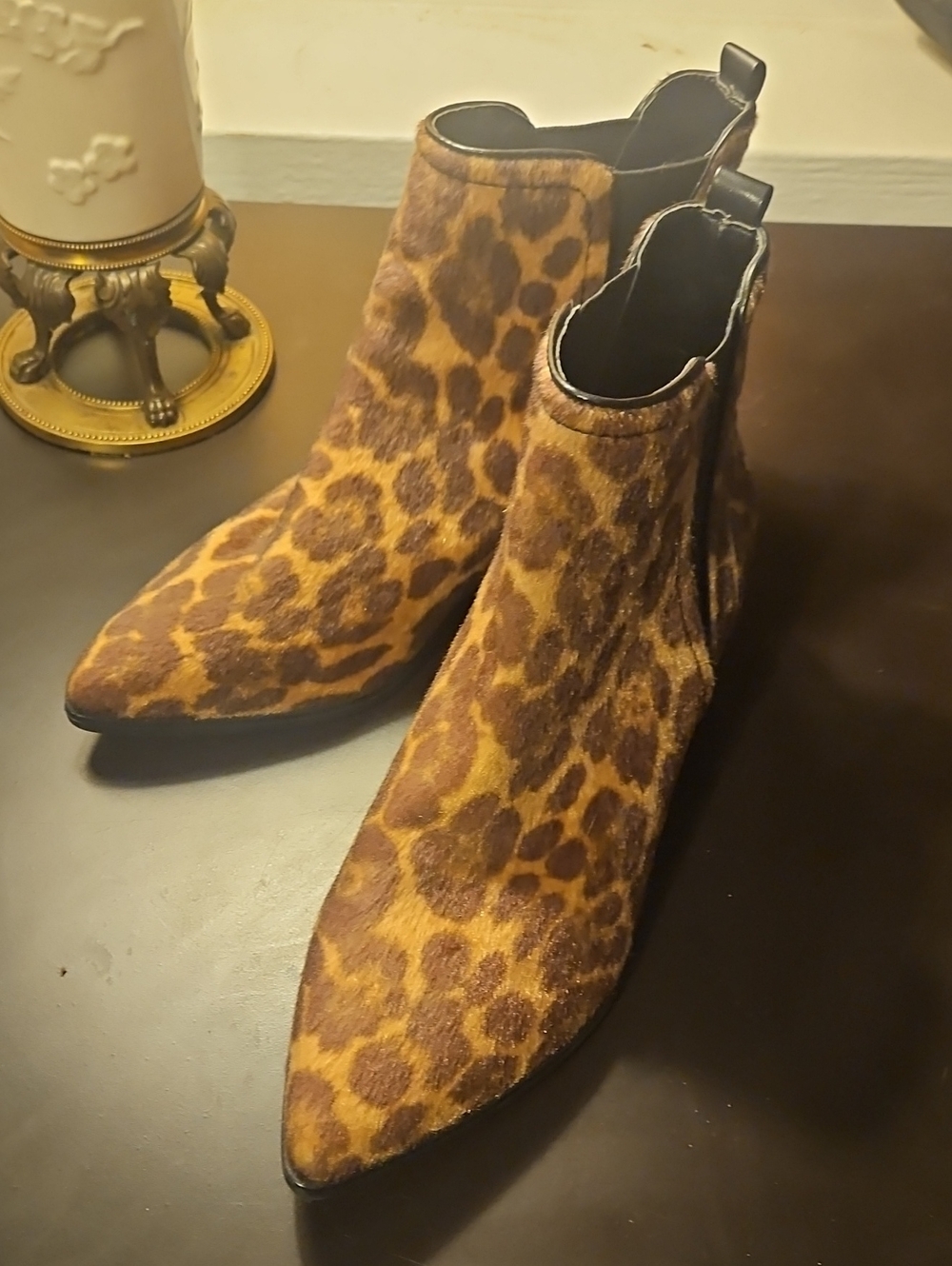 Nine West Leopard Print Pointed Ankle Boots - Brown/Tan